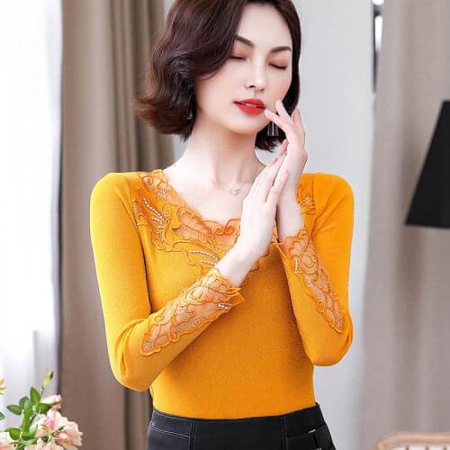 Women Spring Autumn Style Lace Blouses Shirts Lady Casual Long Sleeve O-Neck Lace blusas Tops DD8047