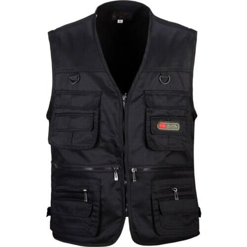 Vest Men Fashion Cotton Sleeveless Jackets Black Casual Fishing Vests with Many Pockets Unloading Waistcoat