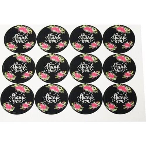 120pcs/lot New Black Flower Thank You Adhesive Kraft Seal Sticker for Baking Round Gift Label Stickers