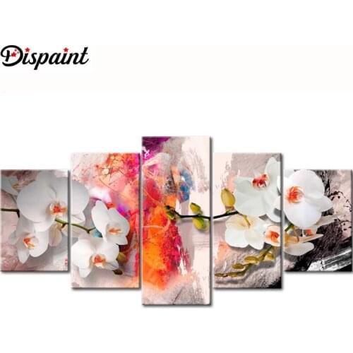 Dispaint 5pcs Full Square/Round Drill 5D DIY Diamond Painting "Orchid peony lily" Multi-picture Combination Embroidery 5D Gift
