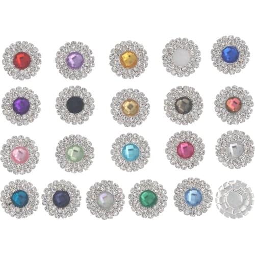 20mm Rhinestone Flatback Button Acrylic Sewing Accessories Diy Silver Decorative Ribbons Wedding Embellishment Decorations 10pcs