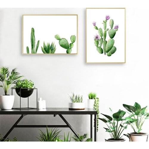 Watercolor Flowering Cactus Succulents Plant Print Nordic Poster Green Botanical Wall Art Picture Home Decor Canvas Painting