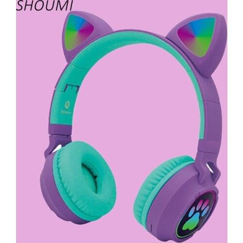 Cat Ears Cute Style Wireless Bluetooth Headband Game Headphone for Grils Gift Colorful BT 5.0 Headset Beauty Bluetooth Headphone