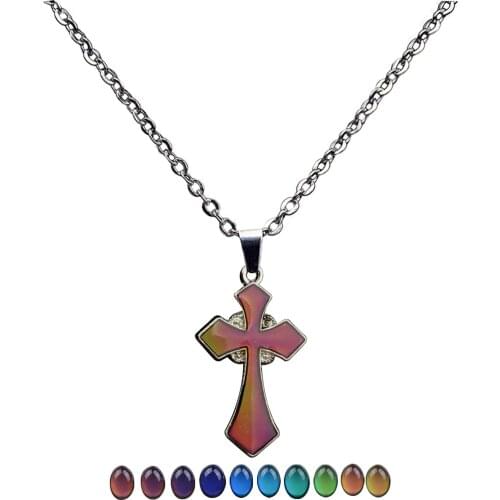 Emotion Feeling Mood Necklace with Cross Shaped Temperature Change Color Pendant Necklace for Unisex Gift