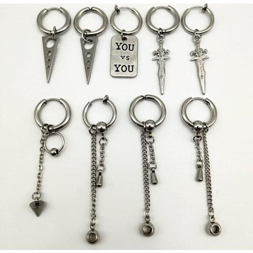 New Design Geometric Long Tassel Stud Earring For Men Women Punk Long Chain Cross Key Earring Male Fashion Wedding Jewelry Gift