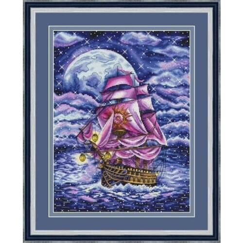 Dream lihght boat counted 11CT 14CT 18CT 28CT dark blue fabric Cross Stitch embroidery needlework Sets home decor