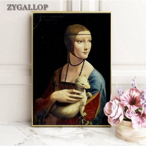Lady with an Ermine Canvas Art Painting Da Vinci Famous Oil Paintings Reproductions Classic Wall Art Pictures for Living Room