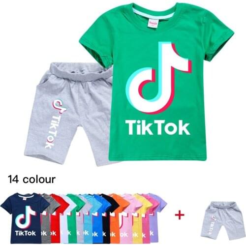 TIK TOK Children Sets Summer Short Sleeve boys clothes set cotton girls clothes two-Piece set