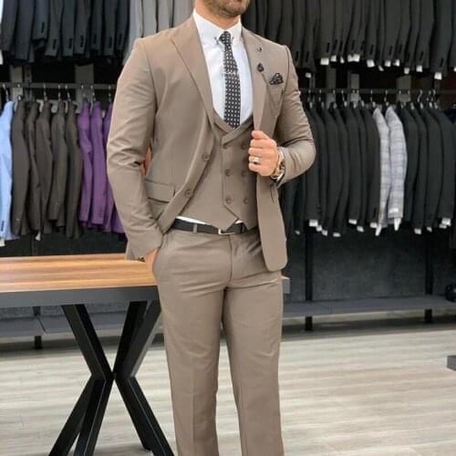 Handsome Mens Coat Pants Suits Custom Made Two Button Wedding Tailored Party Prom Business Blazer 3 Pieces