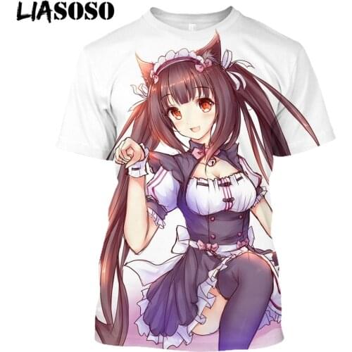 LIASOSO Nekopara T-shirt Harajuku Anime Sexy Maid Cat Girl T-shirt 3D Printing Mens Women Jogger Summer Short Sleeve Tee Top