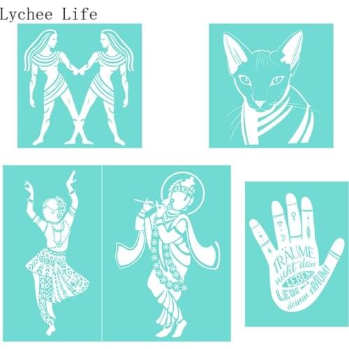 Lychee Life Retro Women Hand Printed Self-Adhesive Silk Screen Printing Stencil Mesh Transfers For T-Shirt Diy Home Decoration