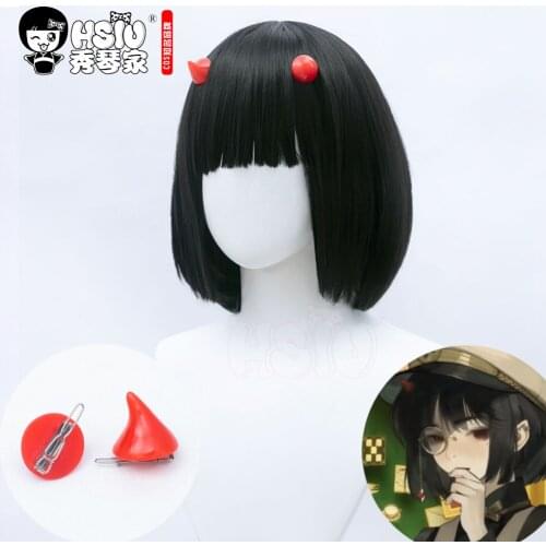 HSIU Game Onmyoji Cosplay Onikiri Cute Women Black Short Hair+Free Hair Accessories+Free gift brand wig cap