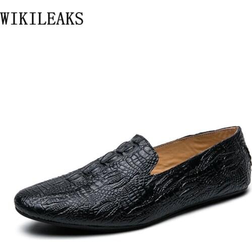Black Leather Casual Shoes Man Loafers Crocodile Shoes for Men 2021 Brown Slip on Shoes Men Zapatillas De Hombre Chaussure Homme