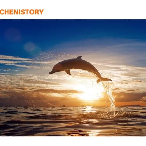 CHENISTORY Frameless Dolphin Sunset DIY Painting By Numbers Seascape Modern Wall Art Canvas Painting For Unique Gift Home Decor