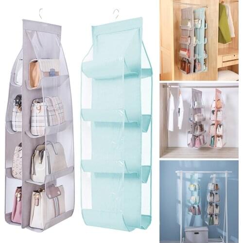 New 6/8 Pockets Hanging Closet Organizer Storage Anti-dust Cover Clear Foldable Handbag Purse Storage Bag Bags