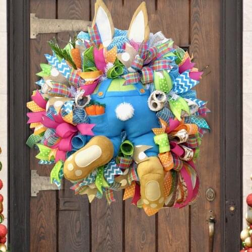 Easter Thief Bunny Butt Wreath with Easter Cross Garland Home Decor Spring Wedding Wreath Cartoon Bunny Shape Ornaments 55x40cm