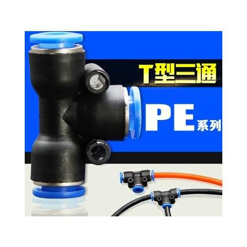 PE4 PE6 PE8 Pneumatic Quick Connector Fitting PE Connector T Type 3 Way Pipe Fittings