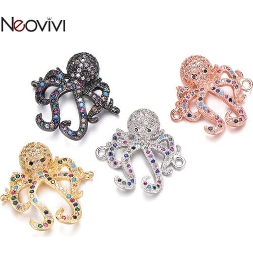 Neovivi Octopus Charms Animal Micro Pave Colorful Zircon DIY Charms for Jewelry Making Bracelet Necklace Women Handmade Findings
