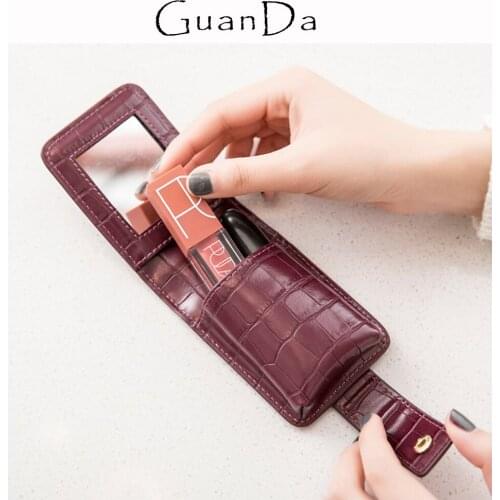 Portable Lipstick Makeup Case Bag With Mirror Women Small Daily Travel Crocodile PU Cosmetic Organizer Packet