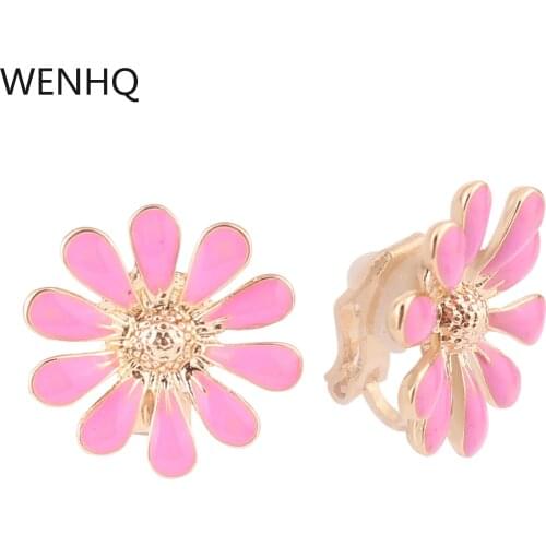 WENHQ Gold Color Flower Shape Clip on Earrings Without Pierced for Girls Party Birthday Cuff Earrings Needn't Ear Hole Earrings