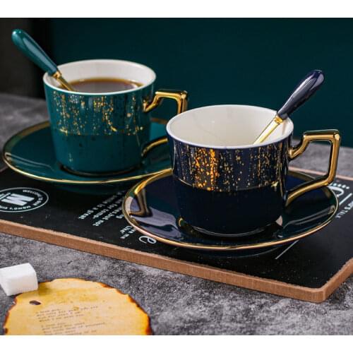 200ml Nordic High-end Coffee Ceramic Cup Set, Exquisite Afternoon Tea Snack Cup Home Breakfast Bread Milk Cup Saucer Spoon