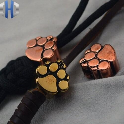 Steel Flame Paw Brass Fire Dog Paw Print Brass Knife Pendant Umbrella Rope Pendant Copper EDC Rope Pendant Knife Beads