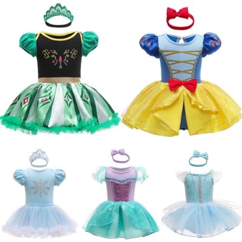 Princess Evening Dress Romper with Hair Band Newborns Girls Jumpsuits Cute Baby Romper Party Dresses for Girls Toddler Clothing