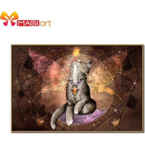 Cross stitch kits Embroidery needlework sets 11CT water soluble canvas patterns 14CT fantastic animal Angel cat-NCMA002