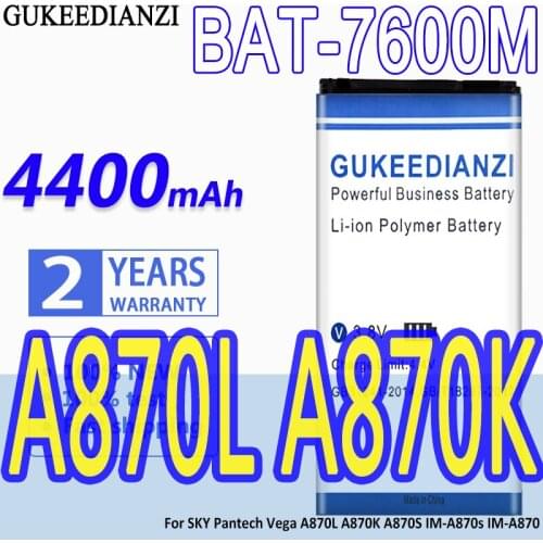 High Capacity GUKEEDIANZI Battery BAT-7600M 4400mAh For SKY Pantech Vega A870L A870K A870S IM-A870s IM-A870 BAT 7600M