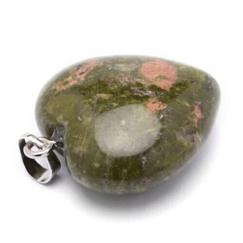 Yingwu 1Pc Natural Stone Unakite Heart Shaped Gemstone Carved Palm Love Healing Gemstones