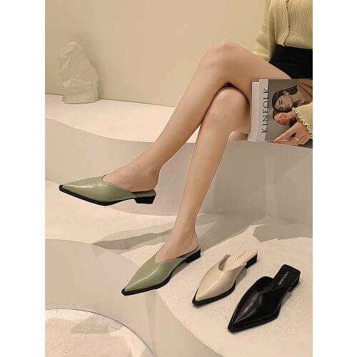 Womens shoes spring 2021 new fashion casual low-heeled thick heel pointed outdoor slippers