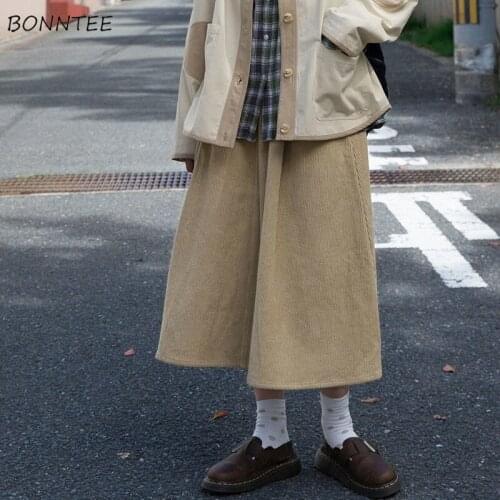 Women Skirts Solid High Waist Corduroy Baggy Japanese Style Retro Nice Quality Soft School-girl Elegant Fashion All-match Female