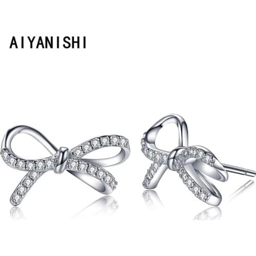 AIYANISHI 925 Sterling Silver Stud Earrings Bow Knot Silver Stud Earrings for Women Wedding Engagement Party Lover Gifts