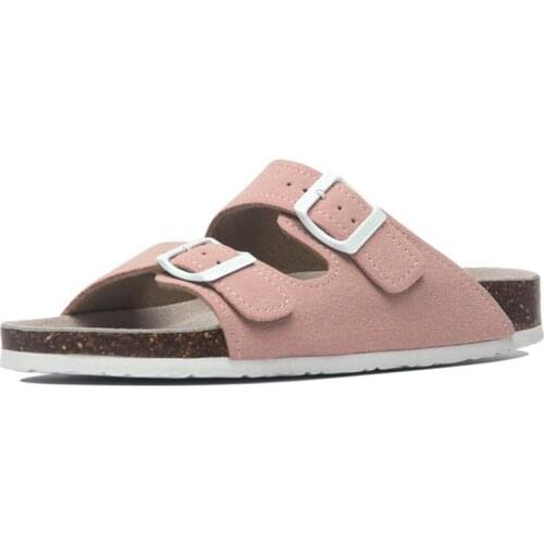 2021 New Summer Shoes Women Cork Slipper Casual Beach Double Buckle Non-Slip Outside Nubuck Leather Slip On Flat Slides Eu 35-45