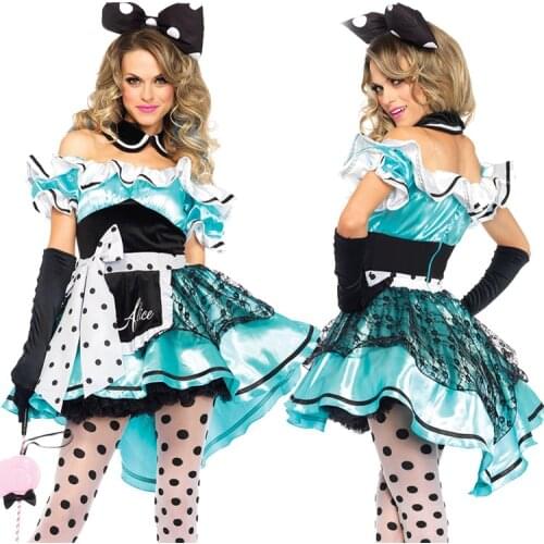 Lolita Alice Wonderland Alice Anime Cosplay Costume For Girls Lolita Maid Role Play Maid Clothes Female Lolita Dress Lace Bow