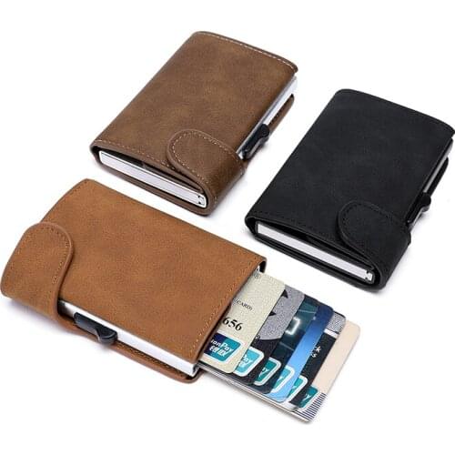 ZOVYVOL 2021 Card Holder PU Metal Box Money Bag Mini Purse Male Small Smart Wallet Credit Card Case RFID Black Brown Pack New