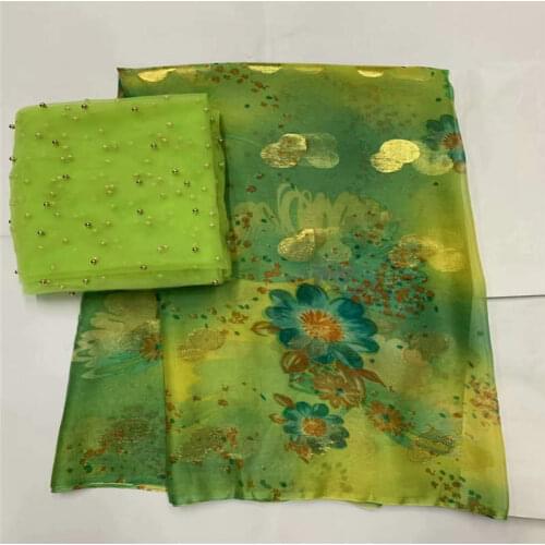 2019 High Quality African Metal Silk Fabric 5 Yards+ 2 Yards Chiffon African Silk Fabric For Ladies Party Clothing! XLF5219