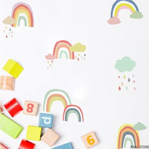 24pcs/set Rainbow Kids Baby Room Stickers DIY Cute Sticker for Kids Room Nursery Bedroom Door Wall Decor Cartoon Art Murals