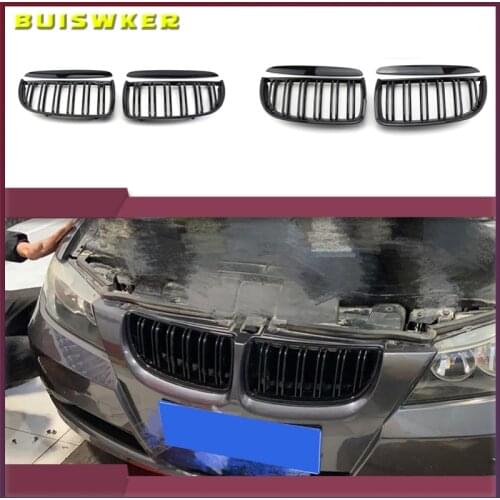 4PC/SET Pair Car Front Kidney style Double Slat Grille Set For BMW E90 E91 2005-2008