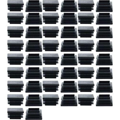 50pcs Plastic Square Ribbed Tube Inserts Pipe Tubing End Covers Cap Furniture Glide Desk Table Feet Floor Protector