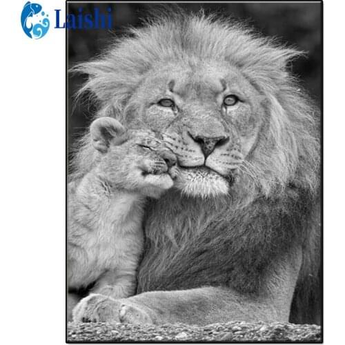 5D Black and white animal art lion diamond painting full round drill cross stitch DIY diamond embroidery mosaic home decor