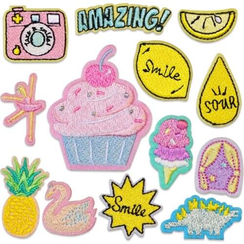 New Arrival Fruit Camera Dinosaur Cake Ice Cream Embroidered Applique for Jacket Clothes Stickers Badge DIY Apparel Accessories
