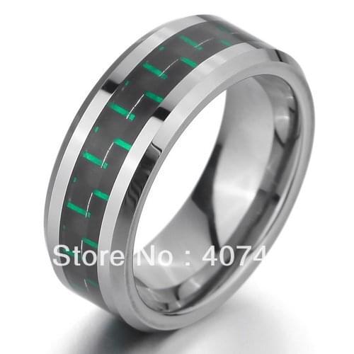 Free Shipping Cheap Price USA Russia Brazil Hot Sales 8MM Black&Green Fiber Mens Tungsten Carbide Wedding Ring US size 6-13