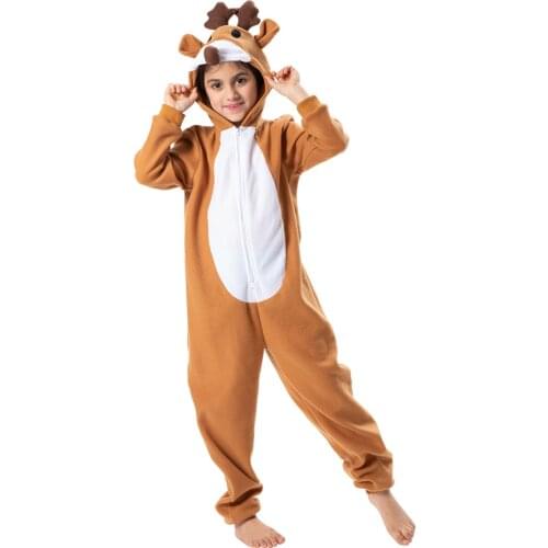 Reneecho Child Reindeer One Piece Costume Christmas Costume For Kids Cute Deer Jumpsuit Animal Kigurumi