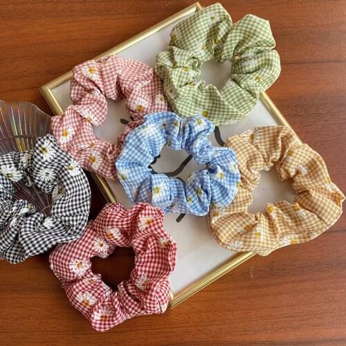 Women Floral Plaid Hair Scrunchies Vintage Wild Hair Ring Elastic Rubber Band Girls Fashion Ponytail Scrunchie Hair Accessories