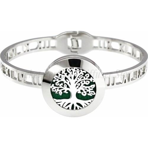 Tree of Life 25mm Stainless Steel Roman Numeral Spring Bracelet For Women Diffuser Perfume Bangle Jewelry Making With Free Pads
