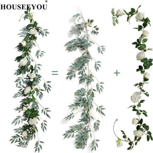 195cm Artificial Rose Rattan Simulation Plants Fake Flowers Wedding Hall Home Office Decoration Willow White Ornaments