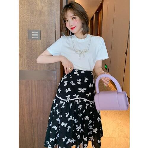 Nail bead set auger bowknot big fangyuan contracted new T-shirt in the summer