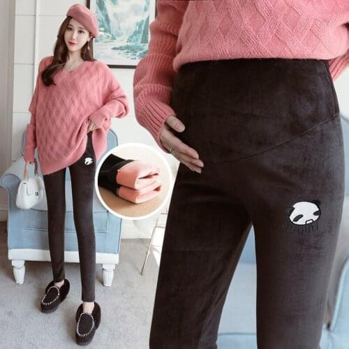 Pregnant womens stomach lift leggings Plus velvet thickening Autumn and winter Maternity wear