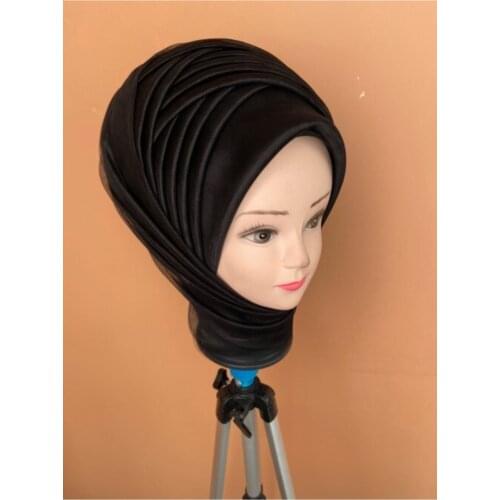 Womens Black Color Muslim Hijab Scarf Ready to Wear Turban Islamic Headscarf Female Head Wraps lycra tulle wedding party